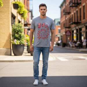 Women's Lucky Brand Rolling Stones Gray Red Short Sleeve Tee S